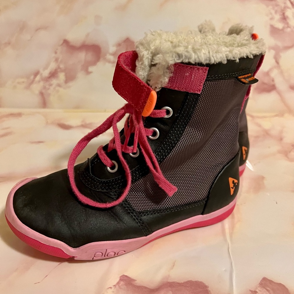 Plae Noel Girls Kids Black Pink Fur Lined Waterproof  Winter Boots size 12